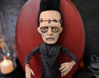 Handmade Frankenstein Monster Art Doll: Gothic Horror Halloween Decor
