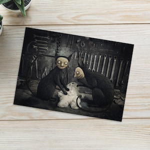 Chat gothique Carte de vœux surréalisme sombre Halloween Cartes pliées cadeau de fan d’horreur