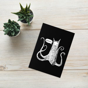 Kraken cat carte de vœux drôle d’horreur fan cadeau gothique carte d’anniversaire Halloween Cartes pliées tentacules octopus art