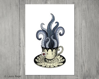 Kraken tea surreal art print