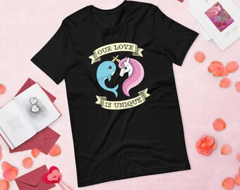 Narwhal and Unicorn Love T-shirt, Cute Valentines Day Tee