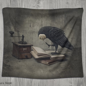 The raven gothic Tapestry goth home decor dark surreal wall hanging horror tapestries original crow illustration image 1