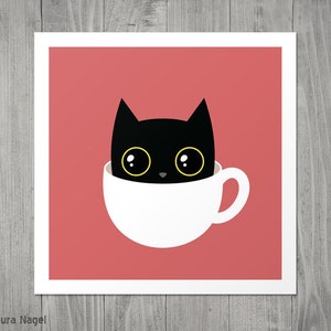 Poster de gato del café Ilustración de animal divertida lamina artistica