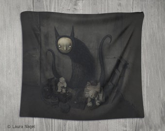 Gothic monster cat tapestry goth decor horror wall hanging dark surreal octopus tapestries Halloween decoration