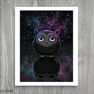 Galaxy owl art print cute wall decor kawaii illustration pastel goth pop surrealism whimsical art