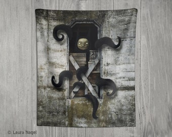 Gothic octopus cat tapestry goth home decor dark surreal wall hanging horror tapestries original tentacles illustration