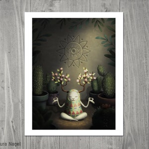 Kaktus Garten surreal Kunstdruck niedlicher Waldgeist Original Fee Illustration Cottagecore Dekor
