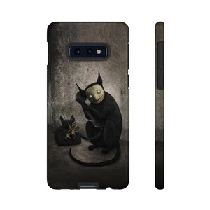 May include: A black and white illustration of a creature with a human-like face and a phone receiver in its hand. The creature is sitting on a textured surface with a vintage phone beside it.