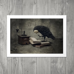 The raven art print dark surreal original illustration gothic decor Halloween decoration goth crow horror art