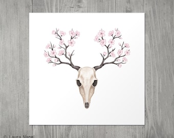 blooming deer skull art print