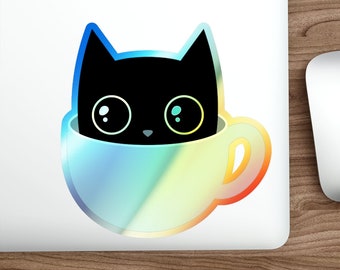 Niedliche Kaffee Katze Sticker lustige Kitty Holographic Stickers.