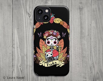 Cute Frida case sugar skull phone case gothic Halloween pastel goth phone cases kawaii day of the dead cat