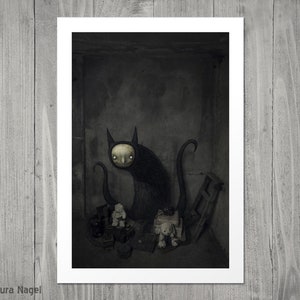 Gothic octopus cat art print dark surreal illustration Halloween decor