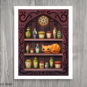 Cottagecore cat print cute orange kitty cat art apothecary wall decor cat lady gift