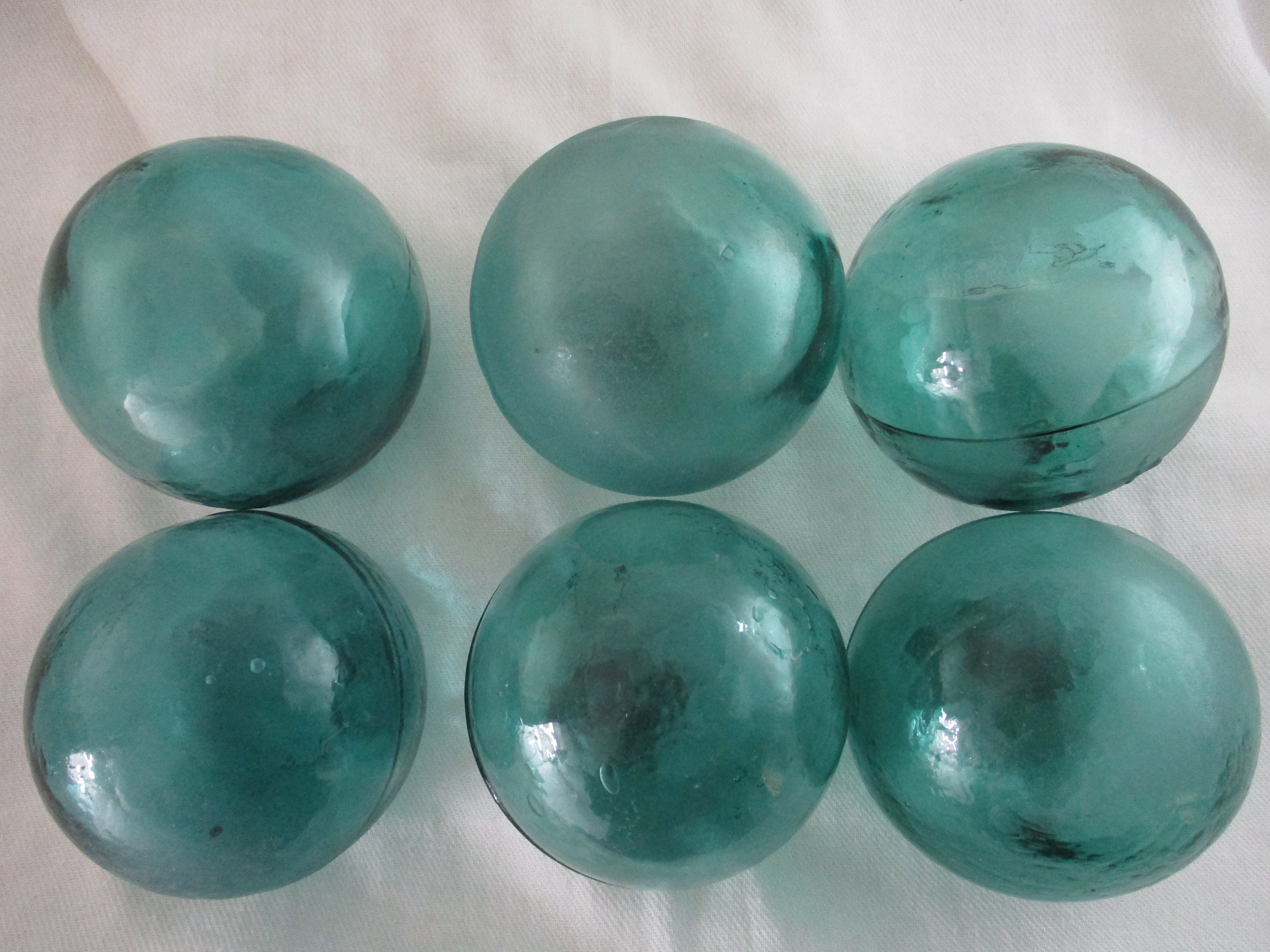 Six Teal/blue/green Authentic Antique Alaska Beachcombed Japanese Glass  Fishing Floats 