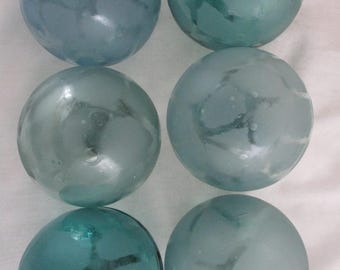 6 Net Patterned Alaska Beach Combed Japanese Glass Floats