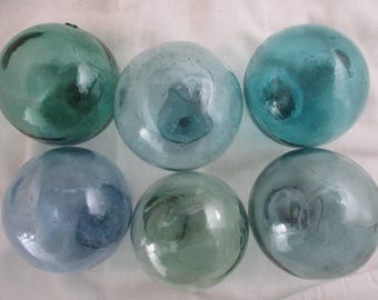 Six Different Colored Authentic Japanese Glass Floats, Alaska Beach Combed
