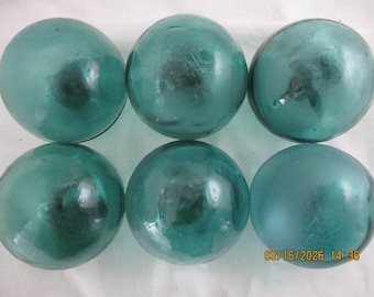 Six Teal/Blue/Green Authentic Antique Alaska Beachcombed Japanese Glass Fishing Floats