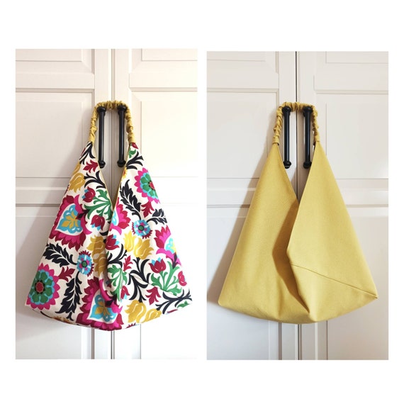 Floral Boho Hobo Bag Reversible Yellow Origami Bag Ethnic Tulip Japanese Tote Bag Slouch Shoulder Bag Everyday Purse Etsy