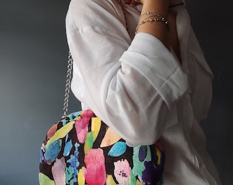 Floral Dumpling Clutch Bag: Handmade Leather Handle Crossbody Purse