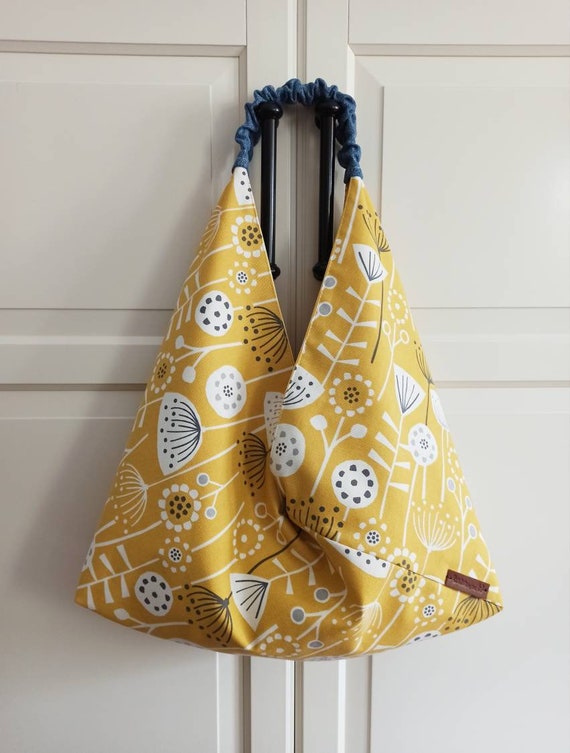 Mustard Summer Bag, Yellow Origami Bag with Pockets, Stylish Women Hobo Bag, Floral Beach Bag, Kimono Bag, Everyday Bag, Gift for Her