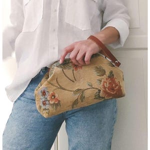 Floral Chenille Dumpling Clutch Bag: Leather Wristlet, Shoulder Purse