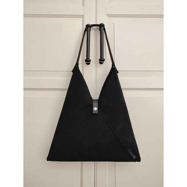 Bolso Hobo Triángulo Negro, Monedero de tela de estilo japonés, Bolso casual para mujer