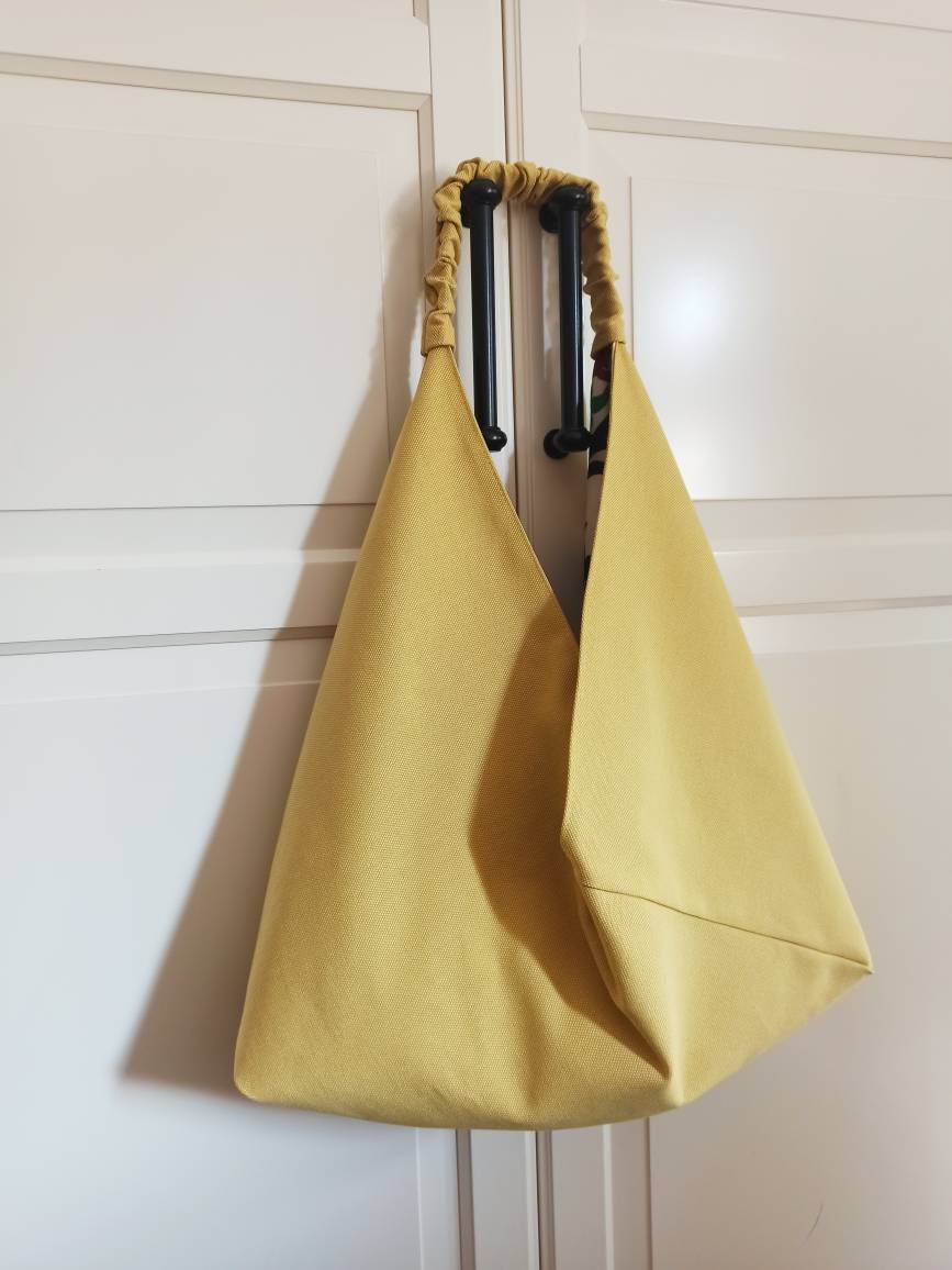 Mustard Summer Bag, Yellow Origami Bag with Pockets, Stylish Women Hobo Bag, Floral Beach Bag, Kimono Bag, Everyday Bag, Gift for Her