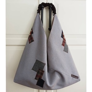 Origami Hobo Bag: Blue Patchwork Japanese Style Azuma Bukuro