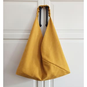 Mustard Yellow Lightweight Minimalist Fabric Origami Bag with lining and pockets, Triangle Women Shoulder Bag, Everyday Bag, Christmas Gift