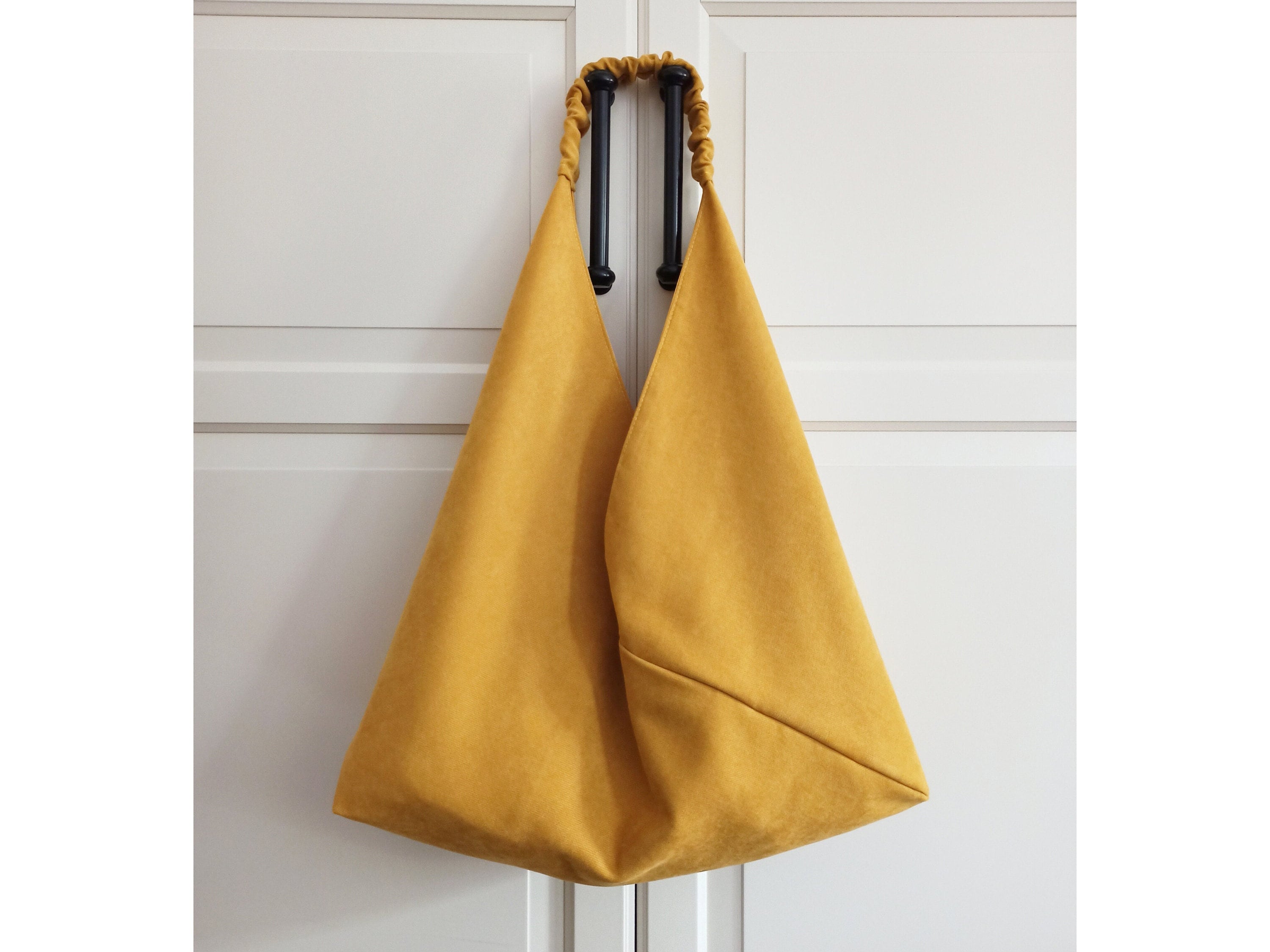 ◇ILLIGO◇ Triangle Pocket Bag Brown Mustard Yellow Lightweight Minimalist Fabric Origami Bag
