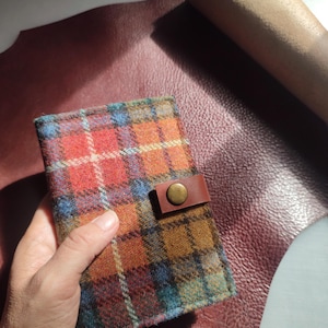 Cartera de tweed para mujer, cartera de tela escocesa, cartera a cuadros con cuero, cartera elegante, regalo de Navidad