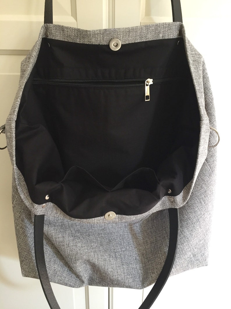 Grey Tote Bag With Leather Straps Grey Linen Crossbody Tote Etsy