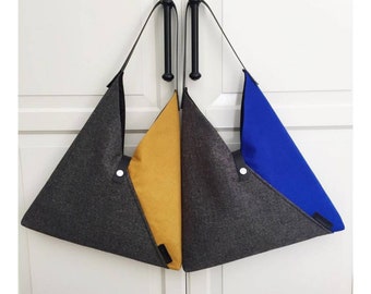 Triangle Hobo Bag: Mustard Yellow & Saxe Blue Japanese Tote
