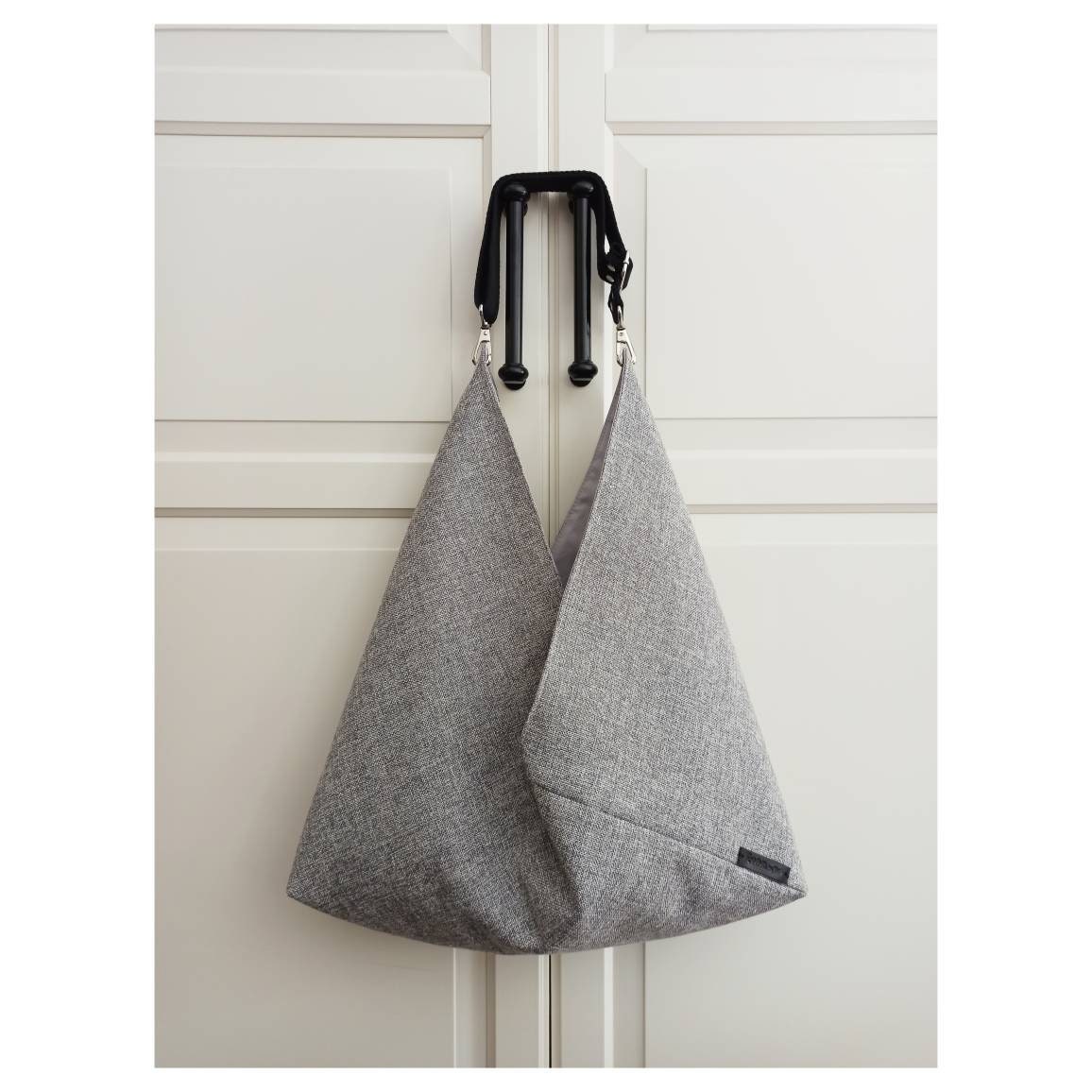 Gray Japanese Origami Bag With Crossbody Strap, Lining and Gray Japanese Origami Bag With Crossbody Strap, Lining and