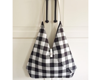 Gingham Origami Bag: Black & White Check Fabric Kimono Shoulder Bag