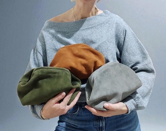 Handmade Mini Suede Clutch Bag, Minimalist Frame Lock Pouch
