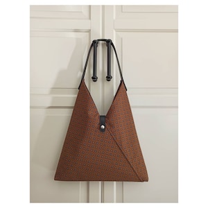 Caramel Brown Japanese Tote Bag, Ginger Hobo Bag, Triangle Women Shoulder Bag, Azuma Purse, Everyday Handbag, Christmas Gift For Her