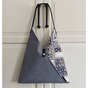 Borsa hobo patchwork grigia: borsa tote in stile giapponese Azuma