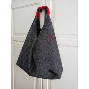 Black Japanese Origami Bag, Sashiko Flower Purse, Black and Red Women Bag