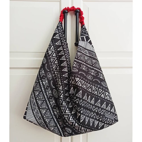 Aztec Design Origami Bag, Black Hobo Bag, Everyday Bag, Casual Japanese Bag, Bento Bag, Slouch buy Bag, Azuma Bukuro Bag, Christmas Gift For Her