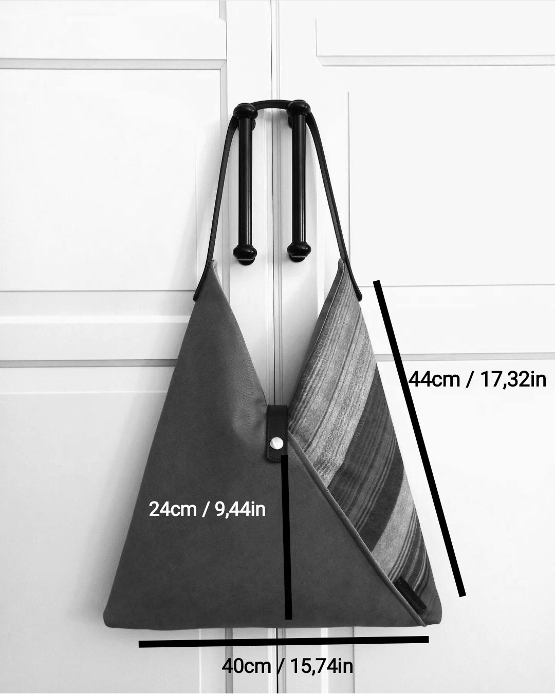 Black Triangle Hobo Bag, Japanese Style Fabric Purse