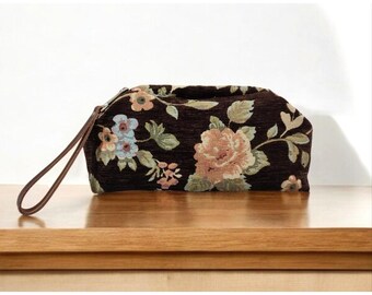 Floral Dumpling Clutch Bag, Brown, Green, Mustard Cloud Handbag, Stylish Gift For Her, Women&#39;s Retro Purse