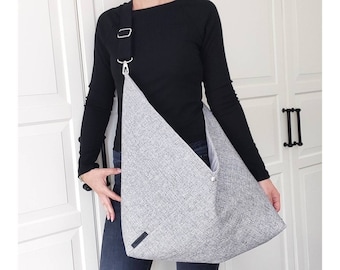 Japanese Origami Crossbody Bag: Gray Oversize Hobo Bag