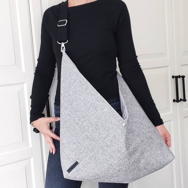 Japanese Origami Crossbody Bag with zipper pockets, Japanese Tote Bag, Triangle Hobo Bag, Medium Large Bento Bag, Women's Everyday Purse