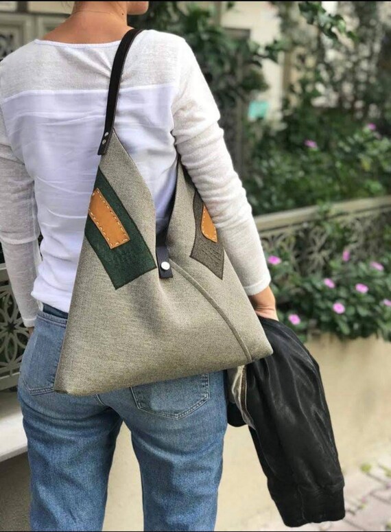 Buy Green Japanese Tote Bag Gray Hobo Bag Blue Triangle Tote Bag