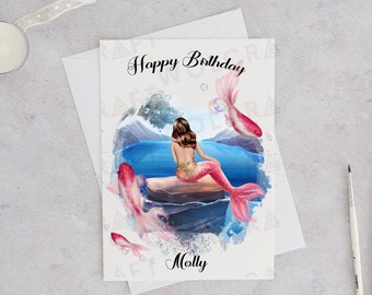 Personalised Mermaid Birthday Card | Mermaid Card | Personalised Birthday Card | Sister Gift | 16th, 18th, 21st, 30th Birthday Card