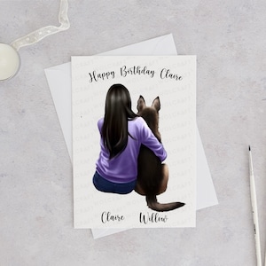 Tarjeta personalizada de niña con perro / Tarjeta de cumpleaños / Tarjeta de cumpleaños personalizada / Tarjeta de niña y su perro / Tarjeta personalizada