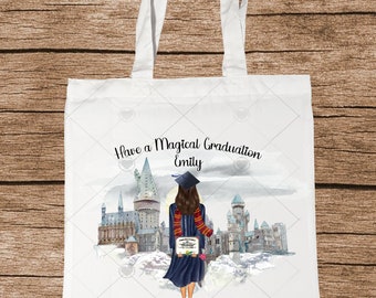 Bolsa de asas de graduación de escuela de mago personalizada / Bolsa de escuela de mago / Bolsa de regalo de graduación / Regalo de hermana / Regalo de hija / Regalo de BFF