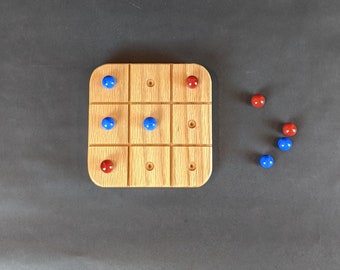 Wood Tic Tac Toe Game with Self-Contained Marbles, Hardwood, Magnetic Closures, Handcrafted- Makes an Excellent Gift!